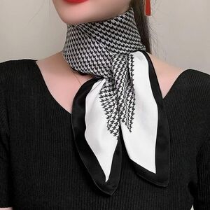 Silk Feel Scarf Women Houndstooth Square Scarf Soft Mulberry Silk Scarve
